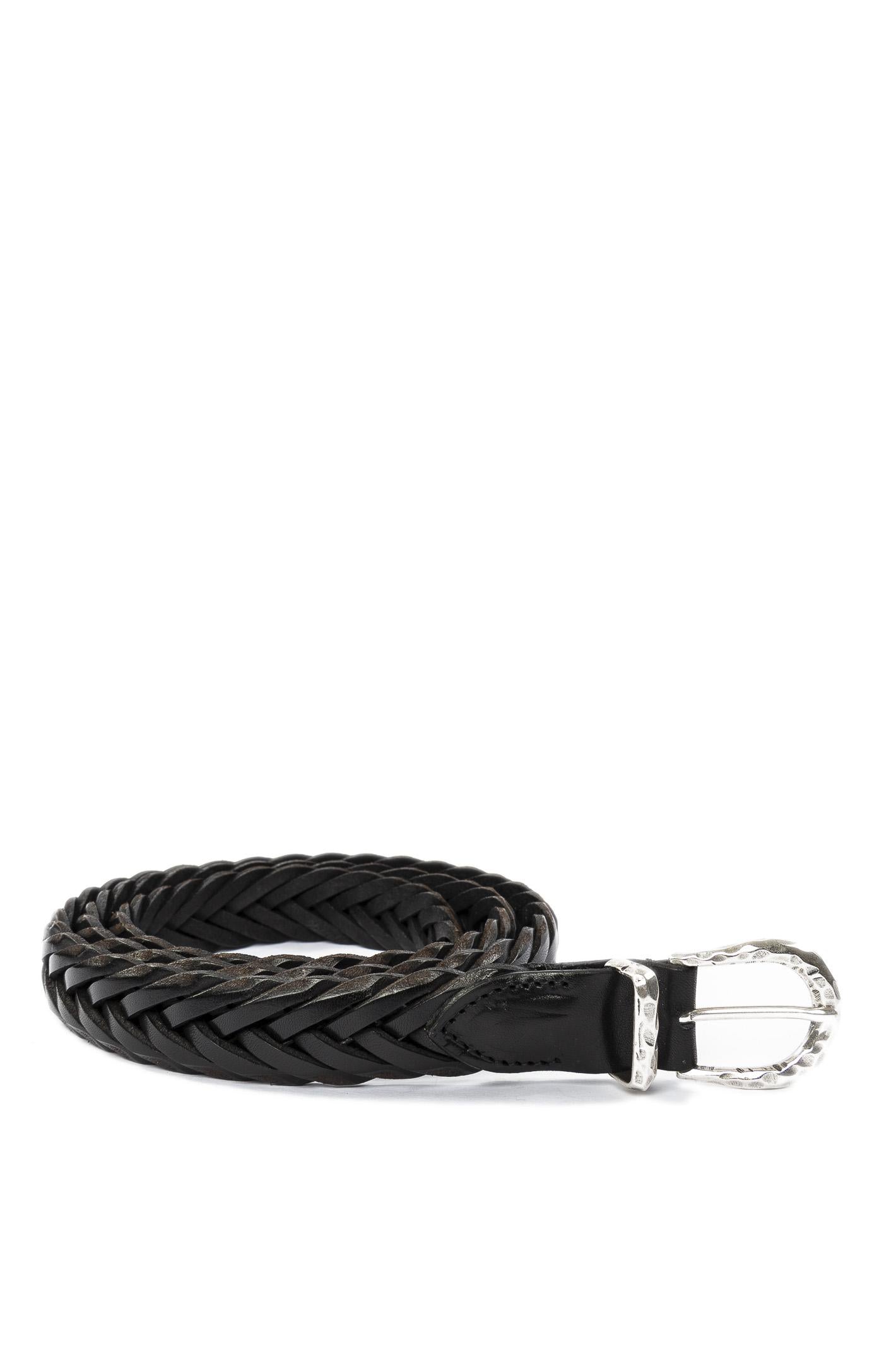ITALIAN BELTS cintura pelle nera TRECCIA PELLE-NERO
