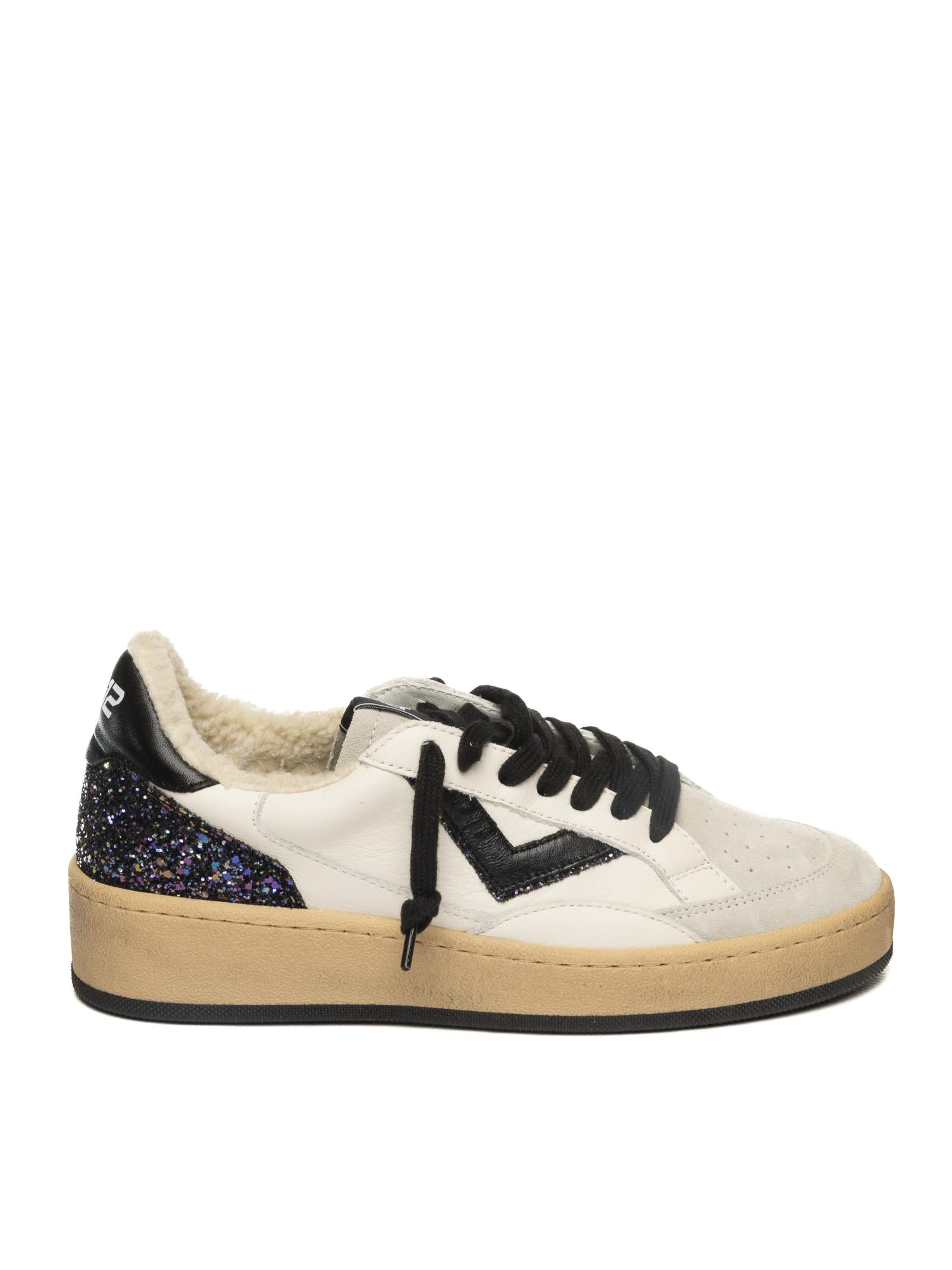 4B12 Sneaker play new glitter bianco/nero PLAYNEW D PELLE/GLITT-226