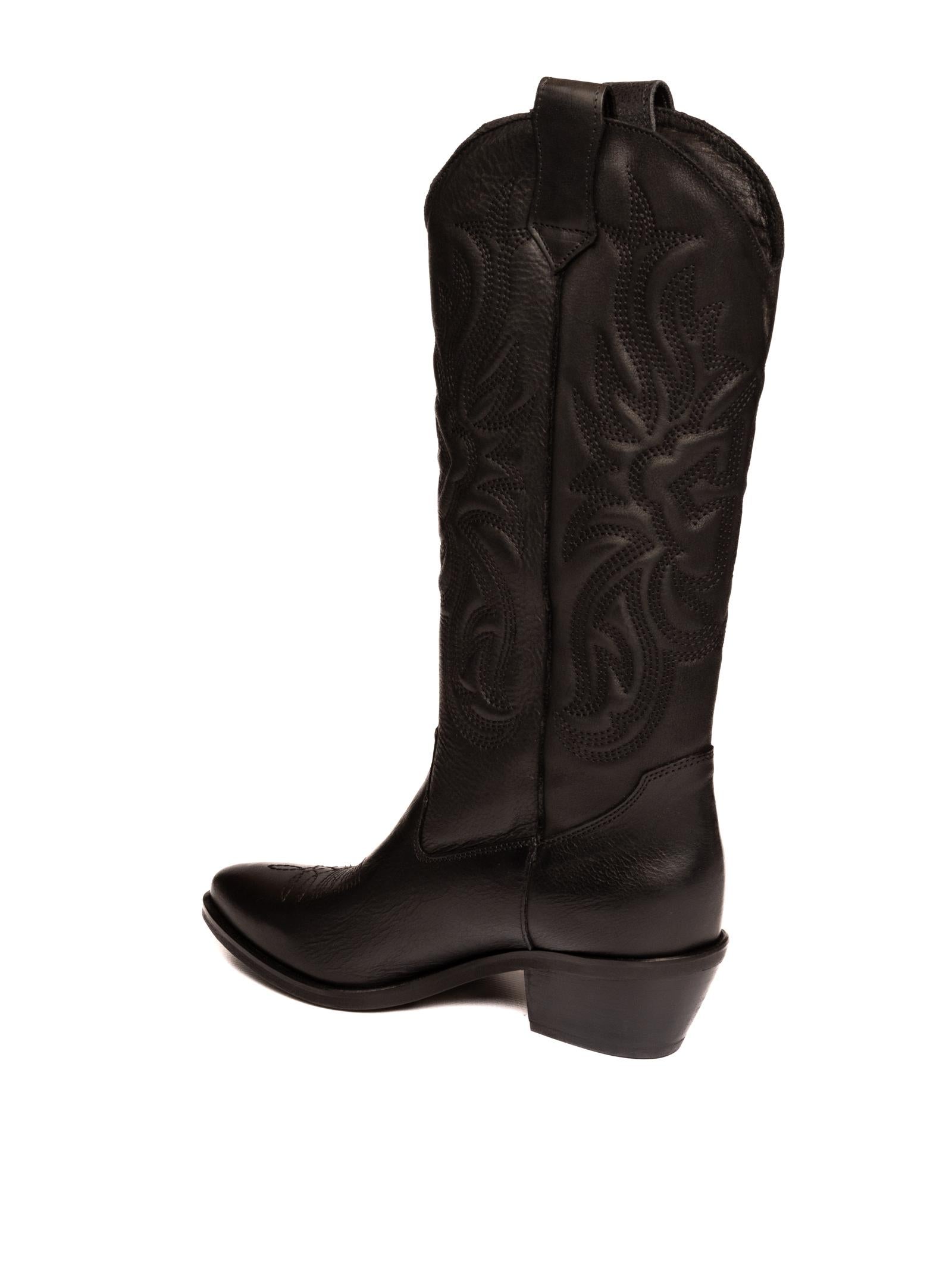 GISEL MOIRE Stivale texano in pelle nero CALIFORNIA VIT-NERO