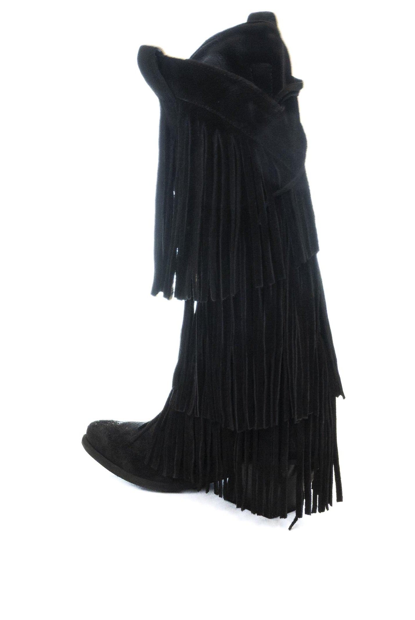 THE ICONA Stivale texano frangia camoscio nero TX85 CAM-NERO