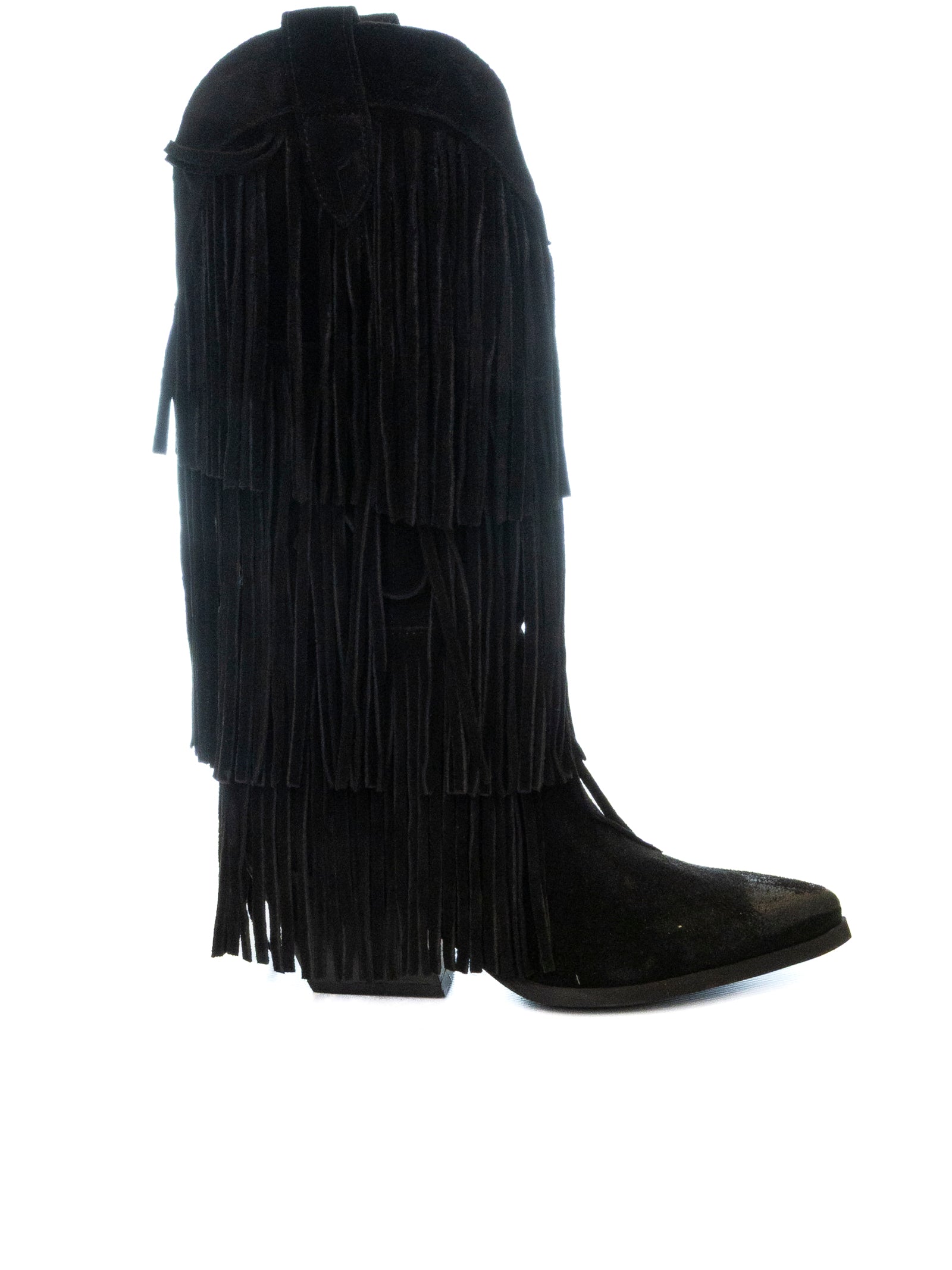 THE ICONA Stivale texano frangia camoscio nero TX85 CAM-NERO 