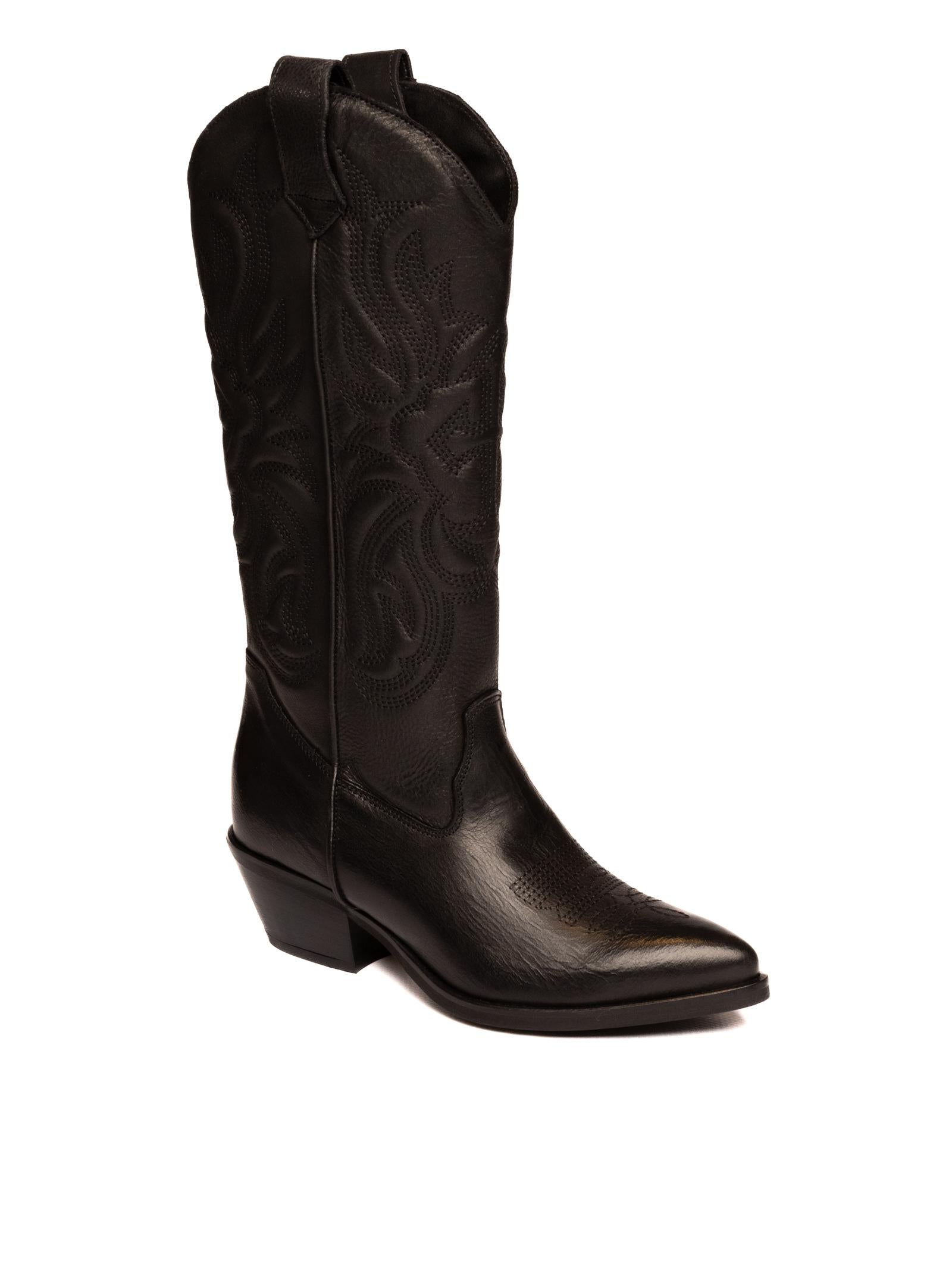GISEL MOIRE Stivale texano in pelle nero CALIFORNIA VIT-NERO 