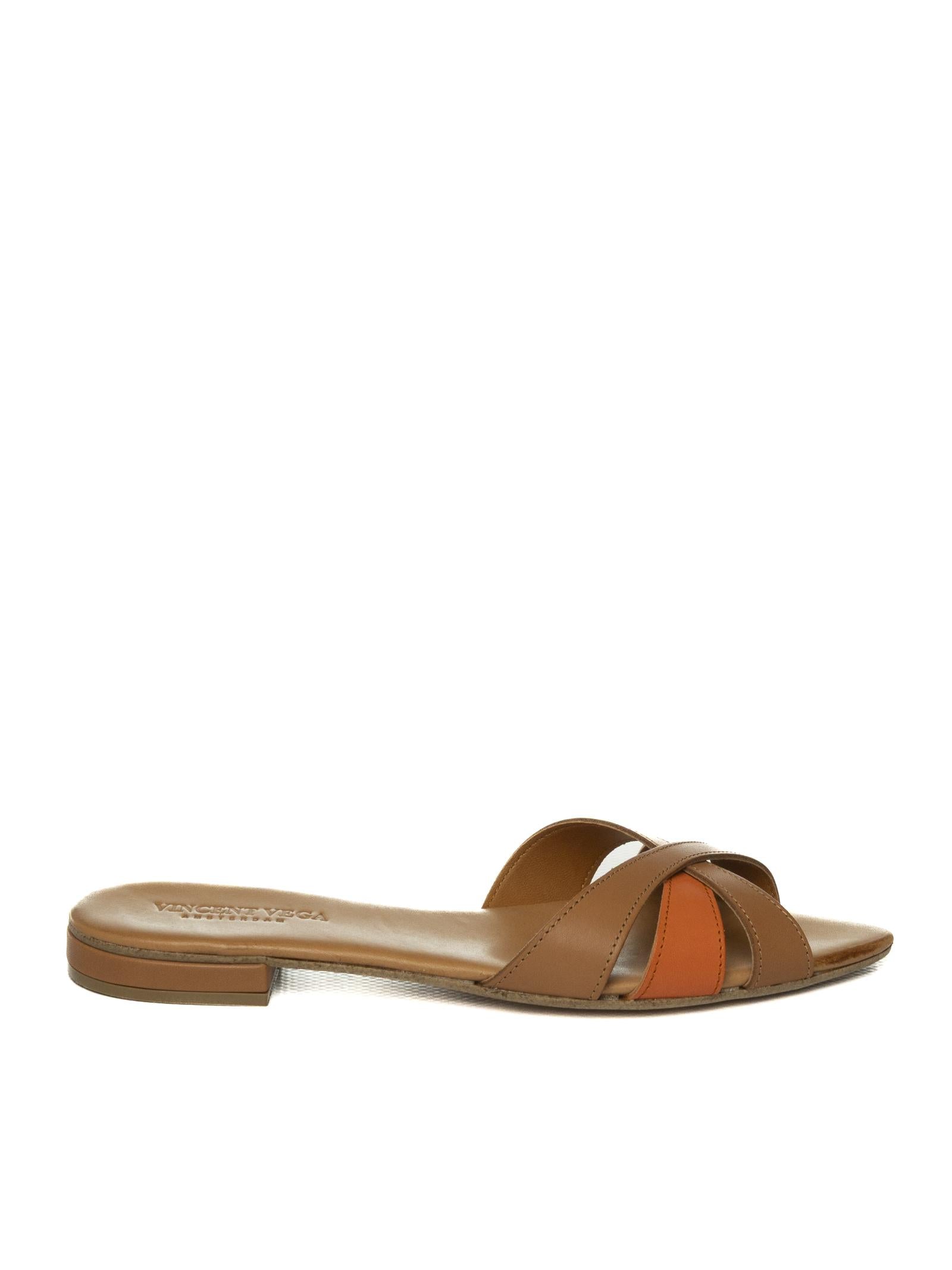VINCENT VEGA Sandalo pelle cuoio/arancio INGRID D20 VIT-CUOIO/ARANCIO 