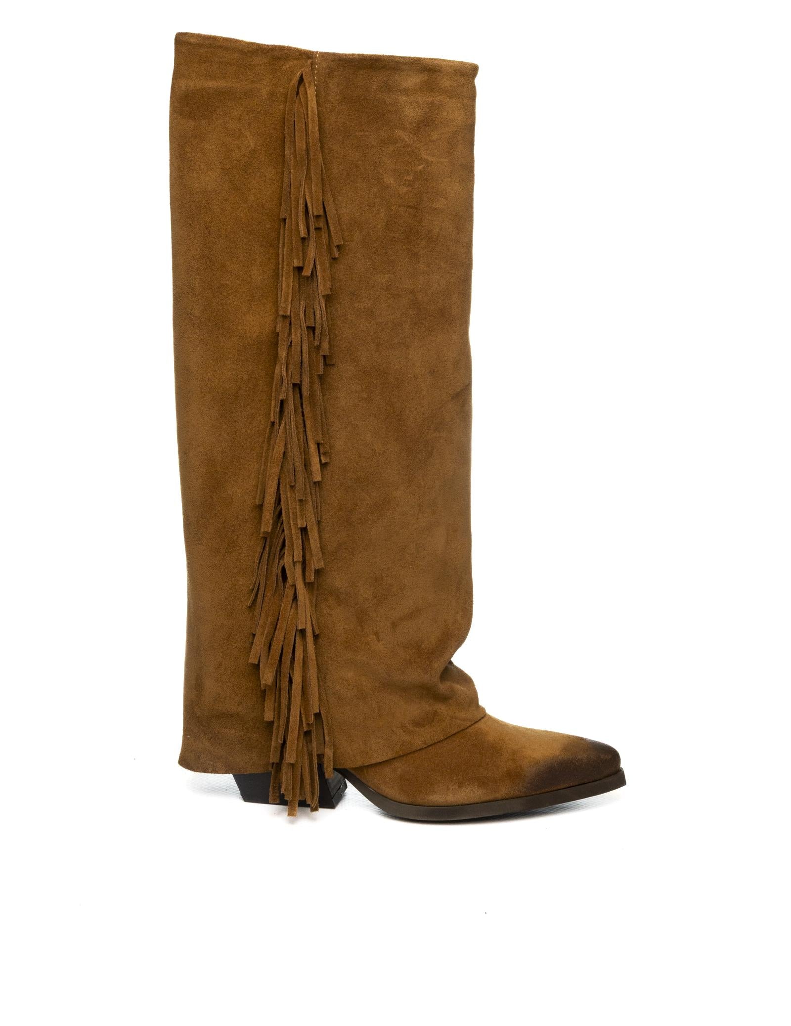 THE ICONA Stivale texano frangia cuoio TX565 CAM-CUOIO 