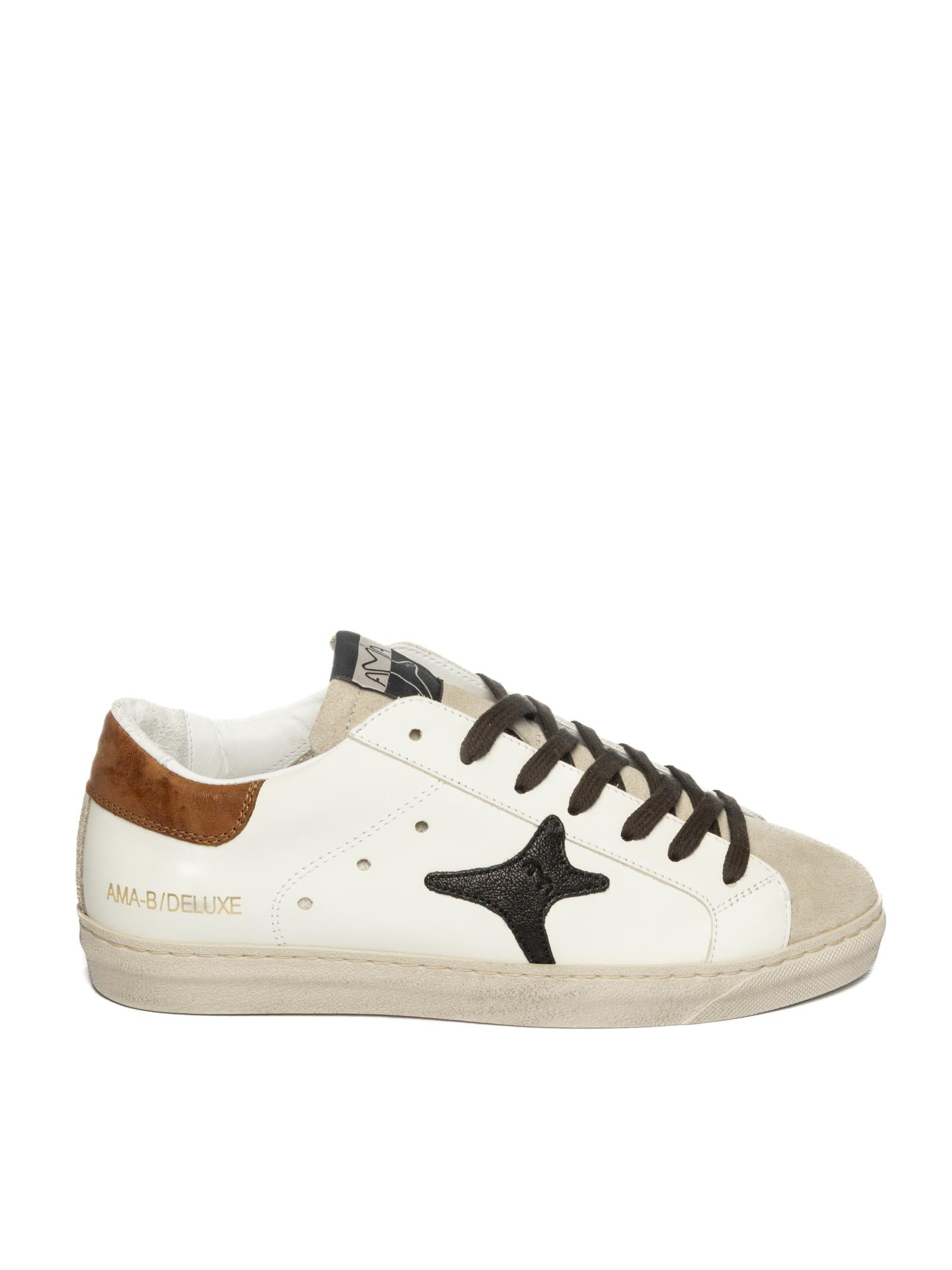 AMA BRAND DELUXE Sneaker pelle bianco/cuoio SNK U 4319-BIA/CUOIO 
